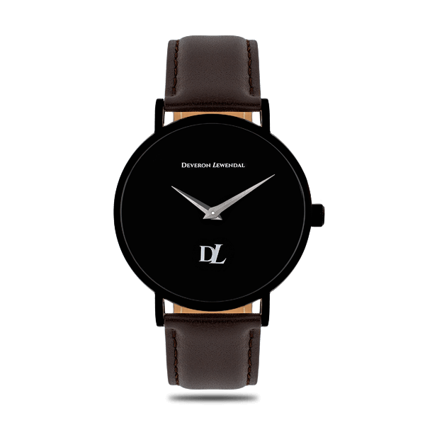 Minimalist black watches 44 mm with genuine leather stap by Deveron Lewendal brand
