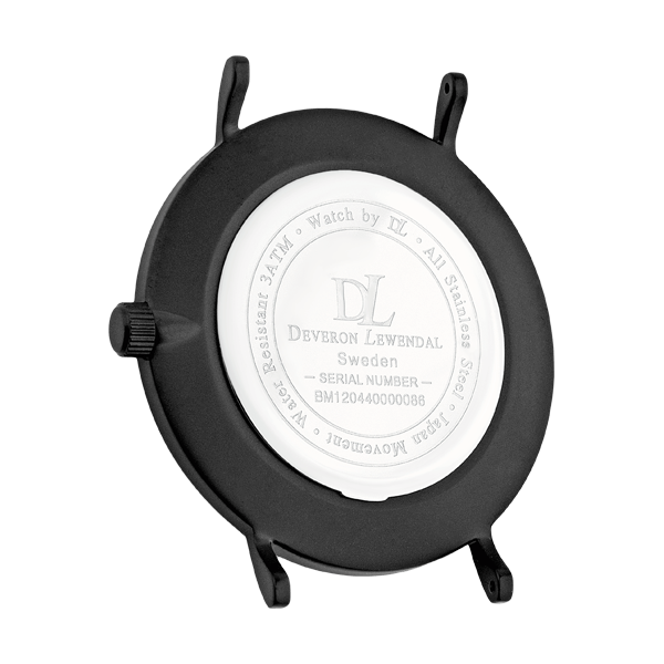 Minimalist black watch case by Deveron Lewendal brand