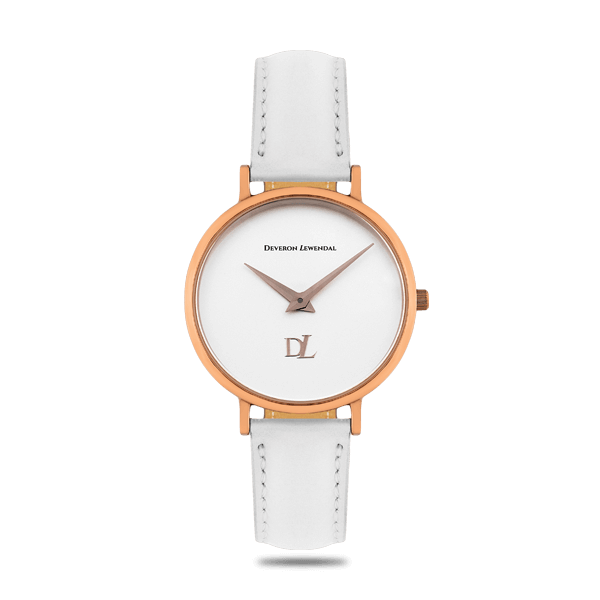 Elegant  watches for women with a white leather strap by Deveron Lewendal brand
