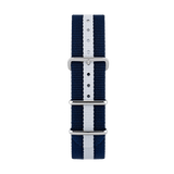Stylish Nato strap in blue and white color with silver buckles by Deveron Lewendal brand