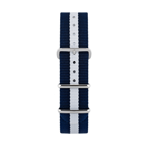 Stylish Nato strap in blue and white color with silver buckles by Deveron Lewendal brand